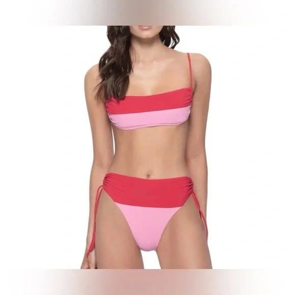 PQ Swim Luna Color Blocked Bikini Top (D) Ruched Bikini Bottoms (L) - Picture 4 of 8